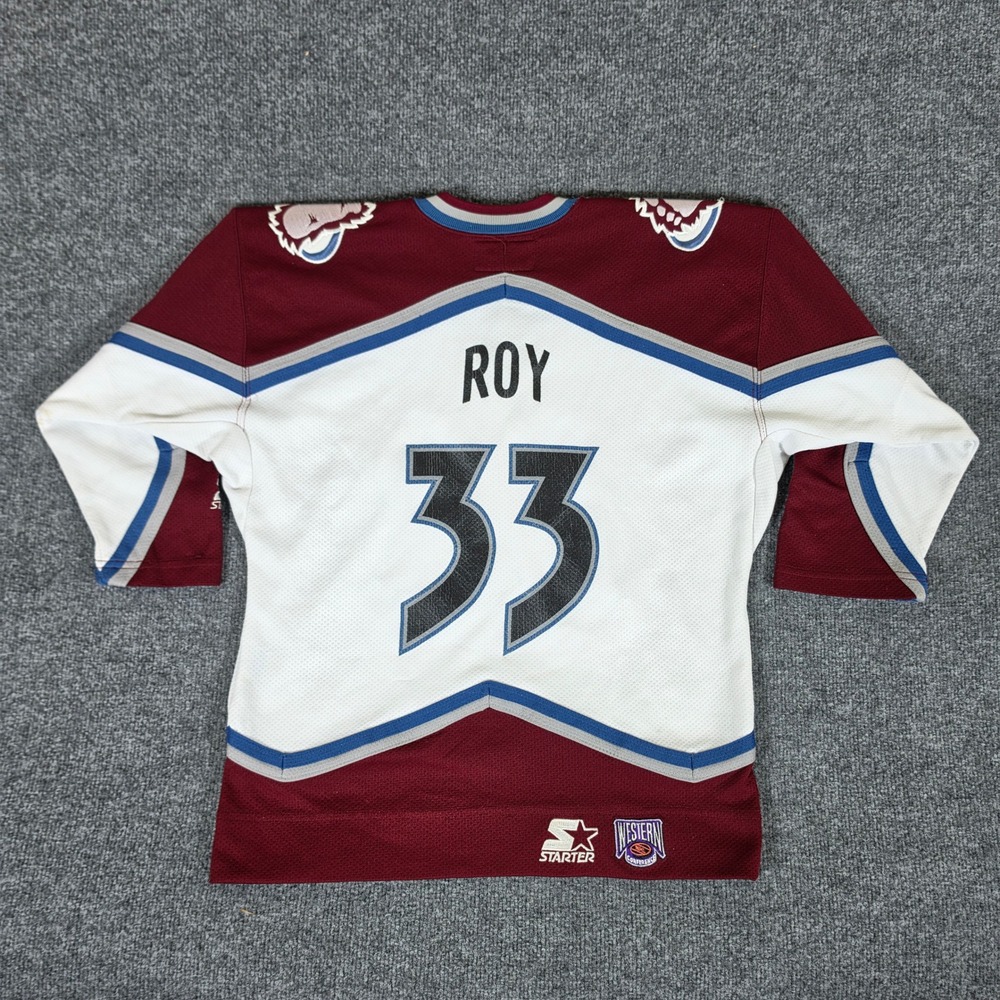 Vintage Starter NHL Colorado Avalanche Patrick Roy 33 Jersey Mens S/M Burgundy